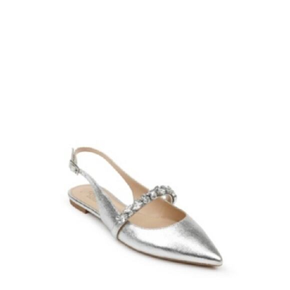 Jewel Badgley Mischka Women\'s Faux Leather Pointed Toe Slingback, Silver Size 8M